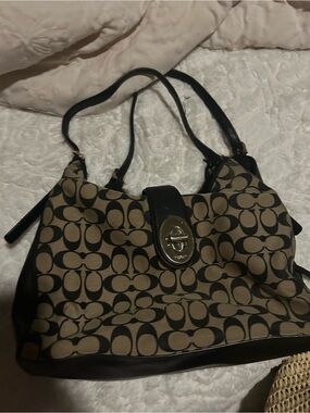 Coach Canvas Shoulder Bag in Khaki and Black